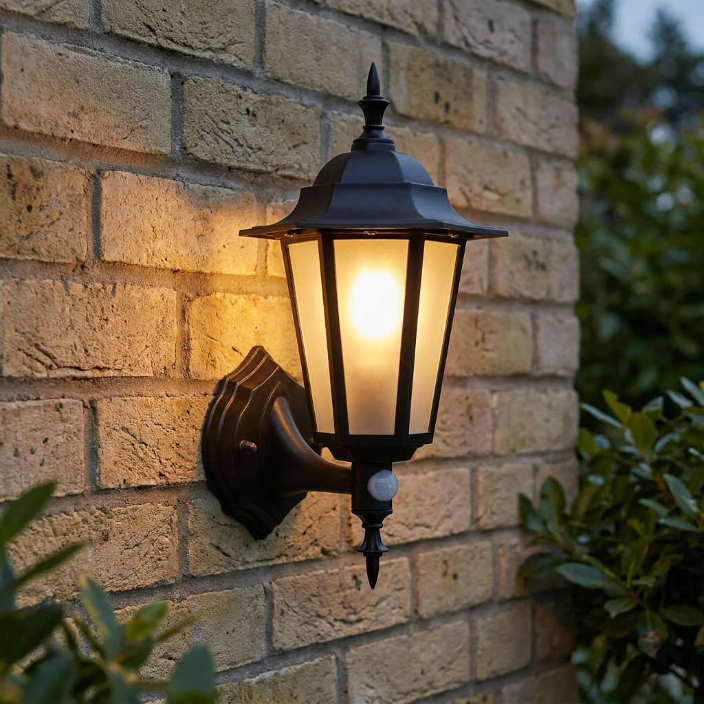 Evesham Black PIR Sensor Outdoor Wall Light IP44 7W