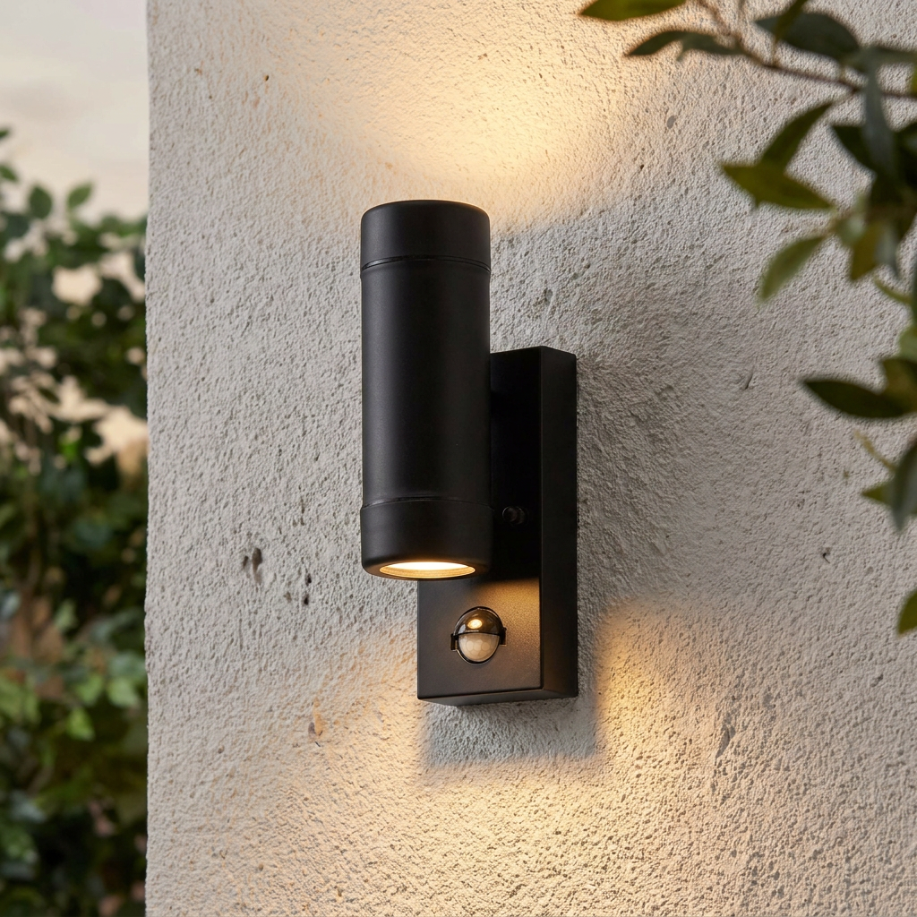 Icarus PIR 2 Light Black Outdoor Wall Light IP44 7W