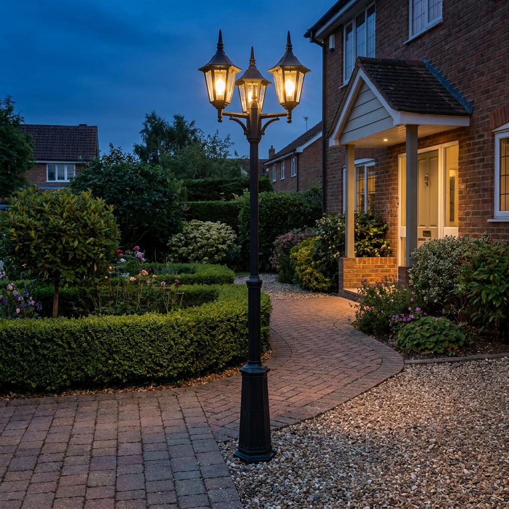 Oaks Cardinal Black Finish Outdoor Three Arm Lamp Post 191 3/H POST BK