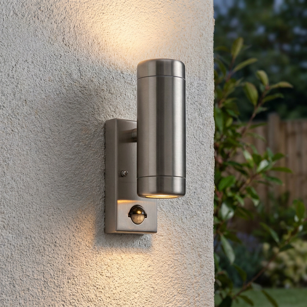 Odyssey PIR Steel Twin Outdoor Wall Light IP44 7W