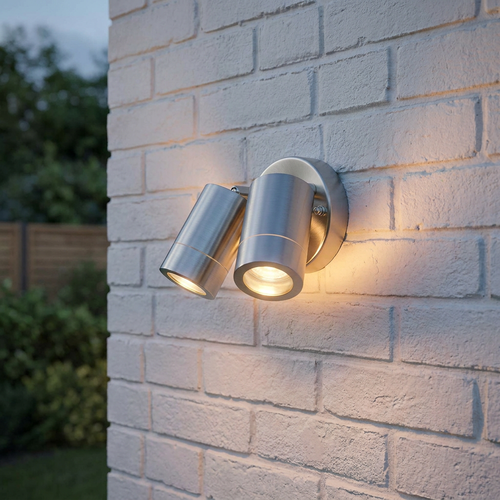 Palin Stainless Steel Twin Outdoor Spot Wall Light IP44 7W