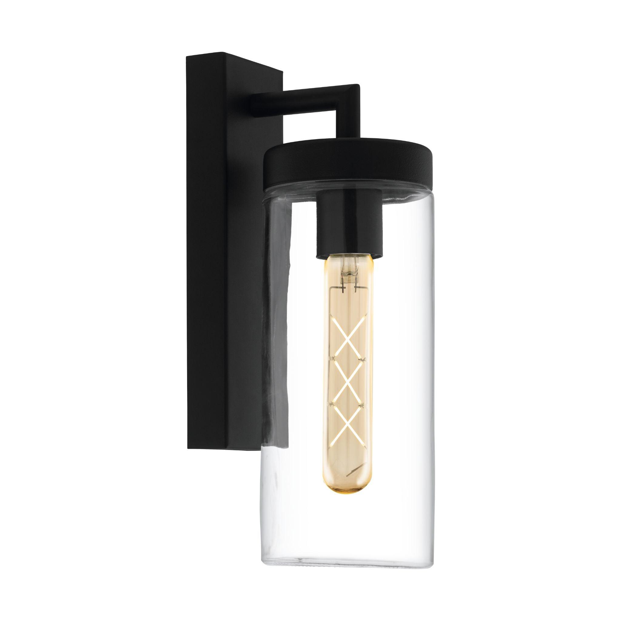 Eglo Bovolone IP44 Black Outdoor Wall Light - Glass Shade-clearance