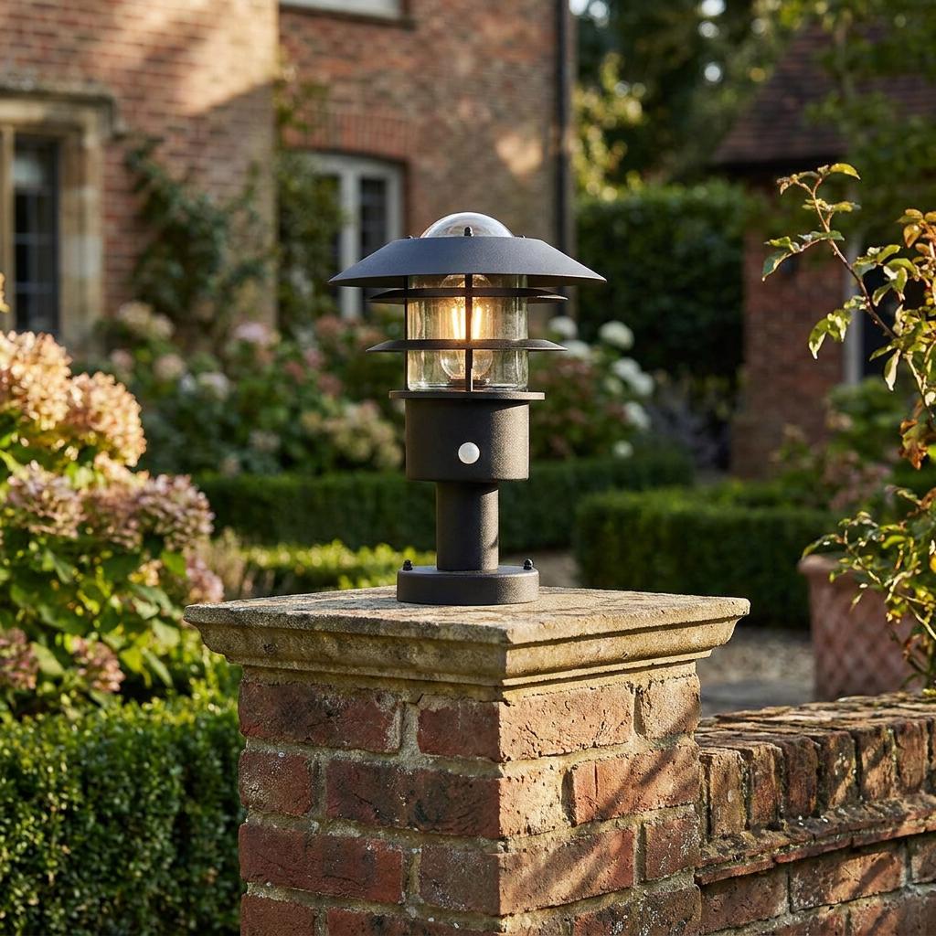 Helsingor Black PIR Pedestal Lantern