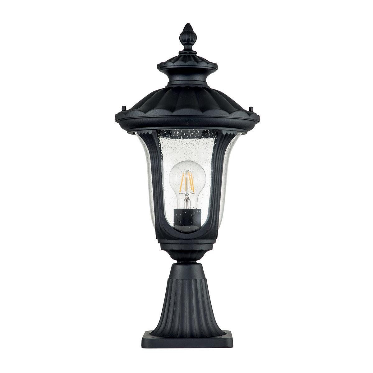 elstead chicago 1 light small outdoor pedestal lantern Close Up LED Bulb