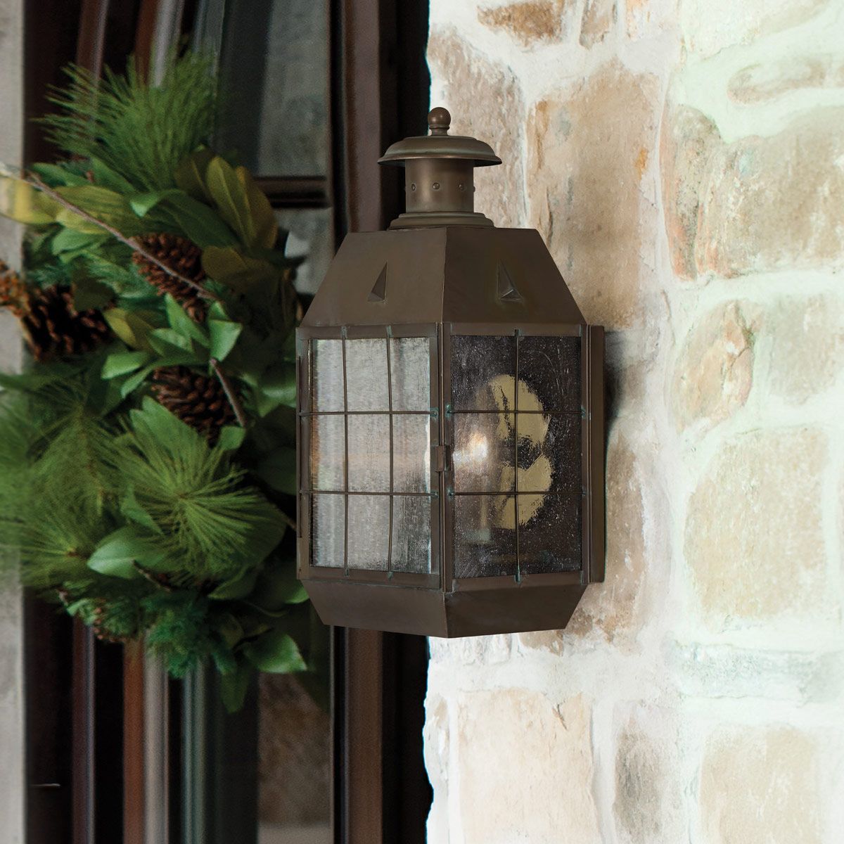 Nantucket 2 Light Large Brass Outdoor Wall Lantern