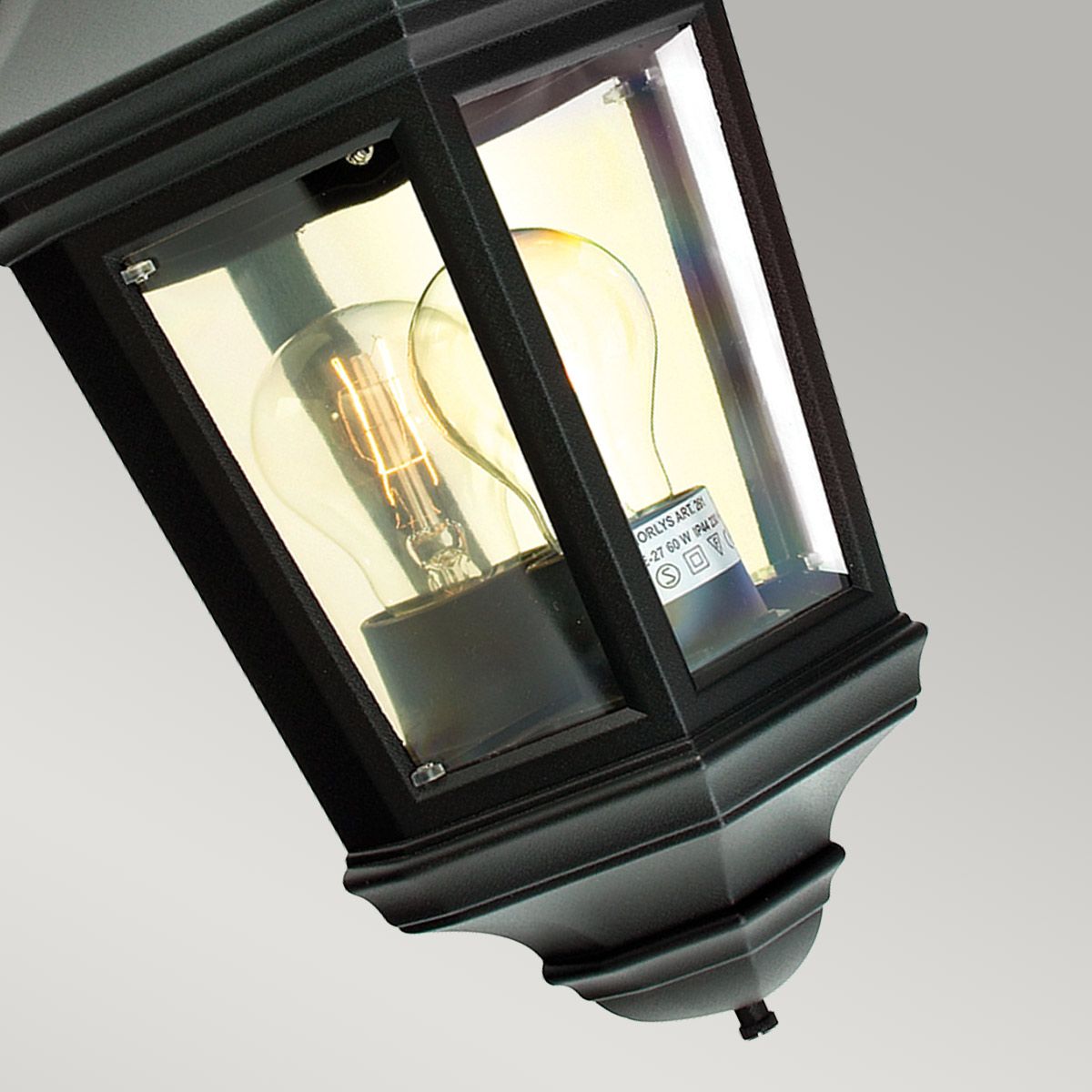 Elstead Valencia Black Outdoor Porch Ceiling Light — side profile