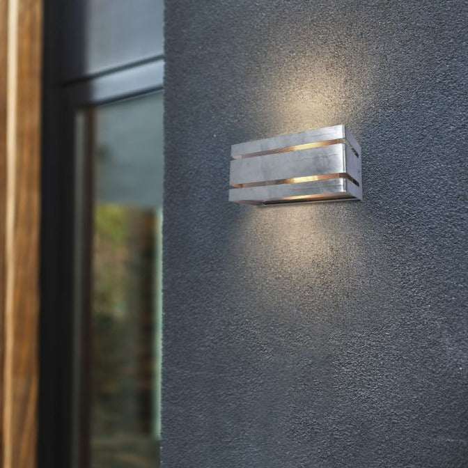 Lutec Vidar Silver Outdoor Wall Light - Galvanized 5011602461 Fixed to an outside wall