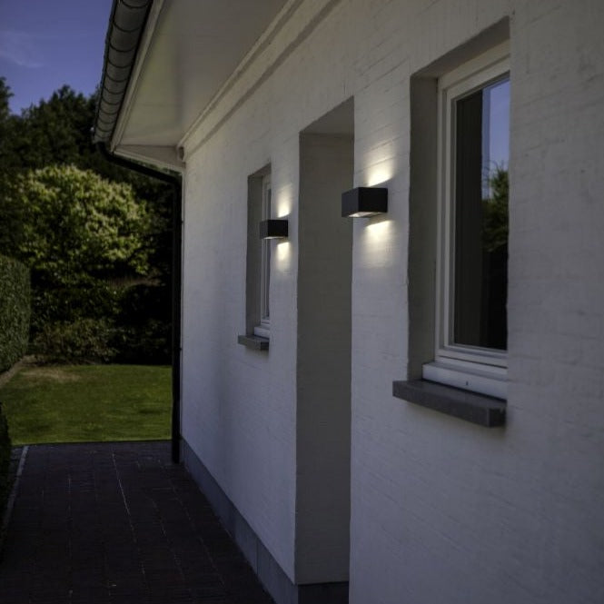 Lutec Gemini Large Outdoor LED Wall Light In Dark Grey 5189104118 fixed outside a back door