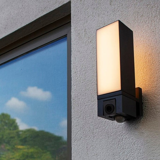 Lutec Cuba Outdoor LED Wall Light With Camera & PIR Sensor - Grey 5193812118 light on