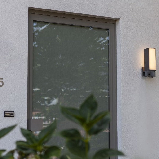Lutec Cuba Outdoor LED Wall Light With Camera & PIR Sensor - Grey 5193812118 fixed on an outside wall