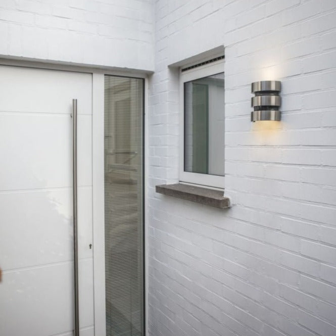 Lutec Maya Small Silver Outdoor Pir LED Wall Light In Stainless Steel - Motion Sensor 5198401001 outside a back door