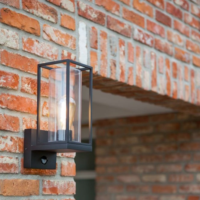 Lutec Flair PIR Outdoor Wall Light In Matt Black 5288802012 close up