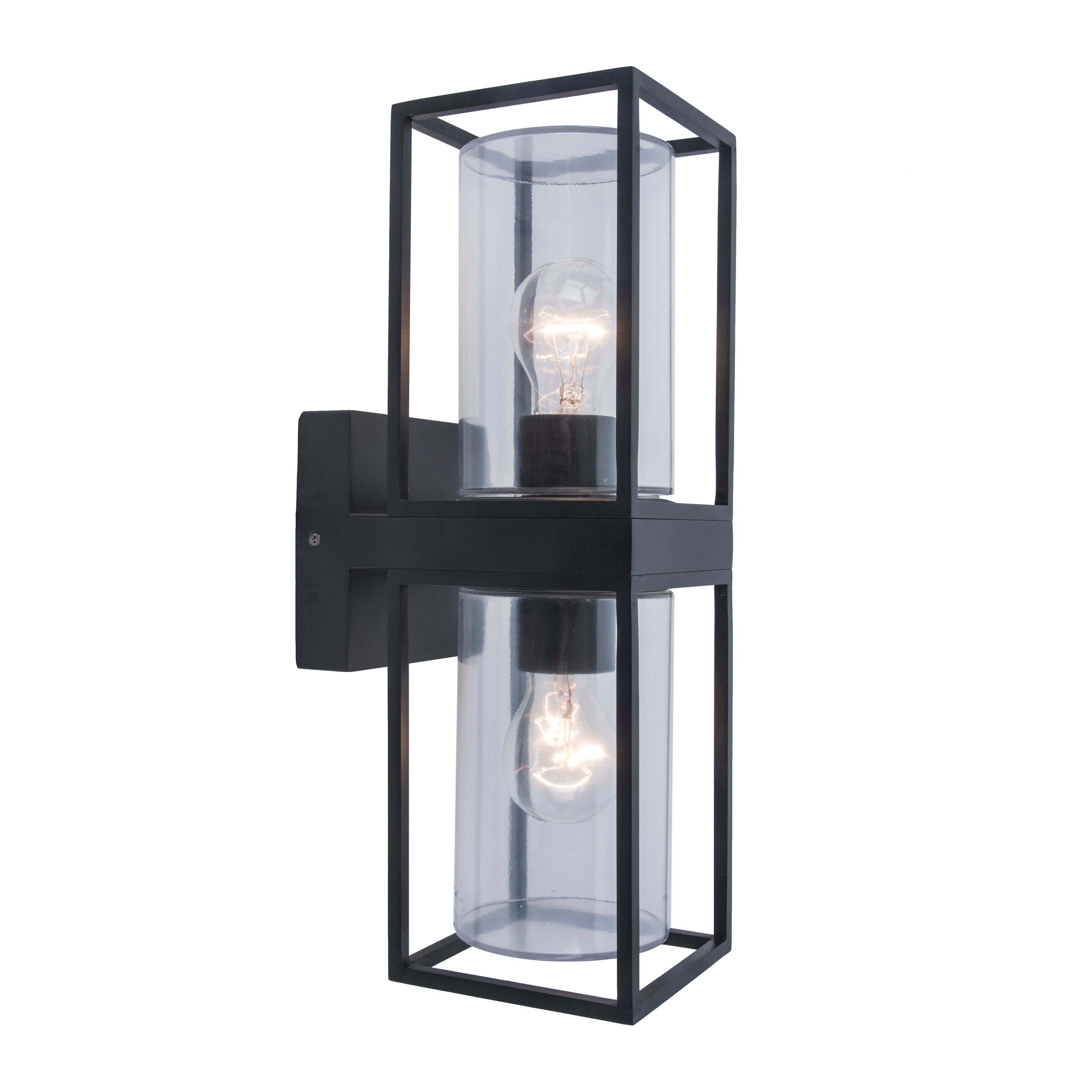 Lutec Flair 2 Light Outdoor Lantern Wall Light - Black 5288804012