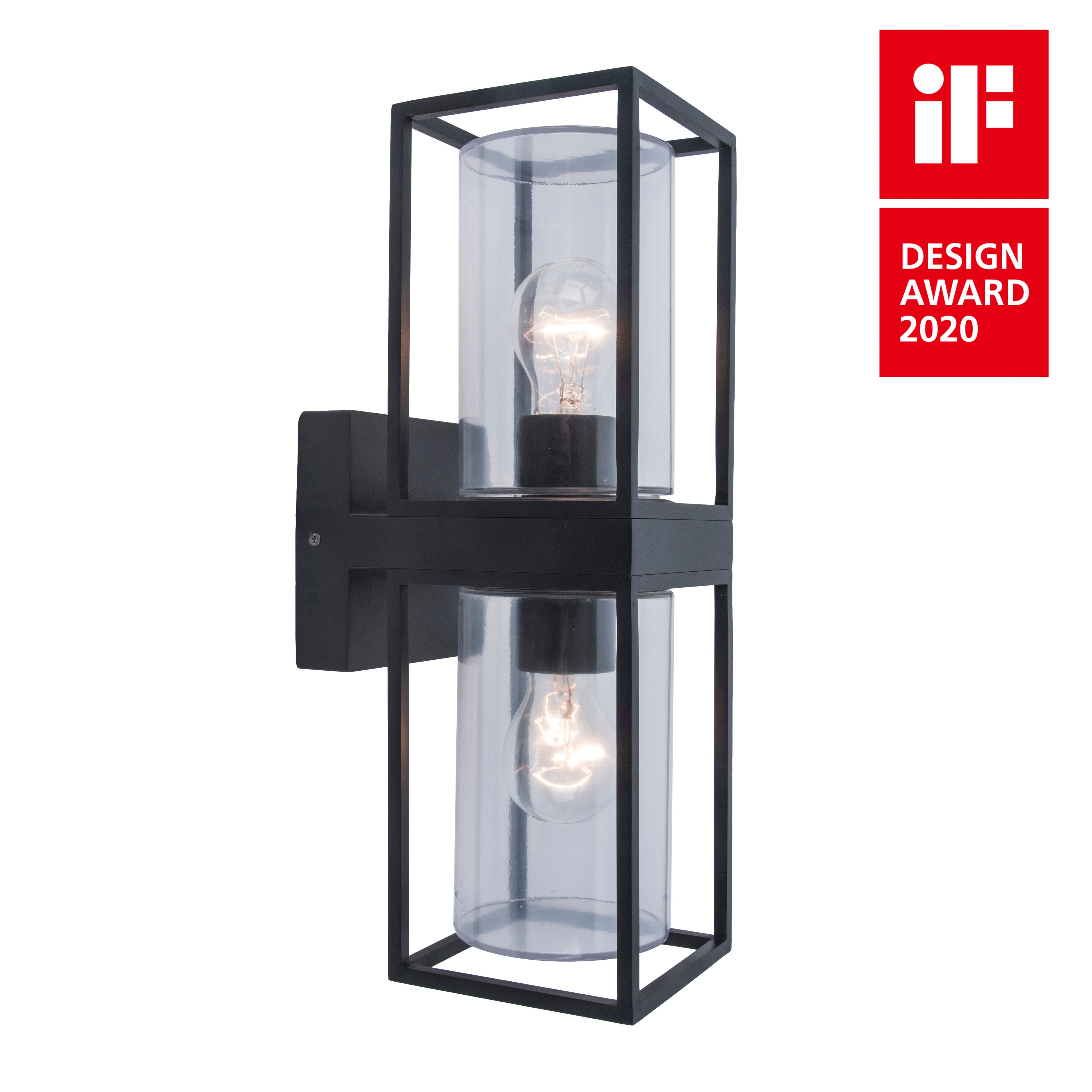 Lutec Flair 2 Light Outdoor Lantern Wall Light - Black 5288804012