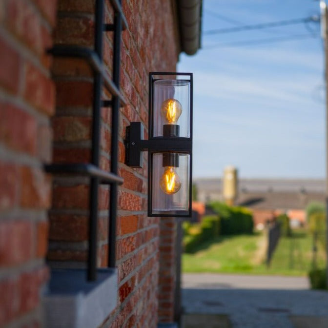 Lutec Flair 2 Light Outdoor Lantern Wall Light - Black 5288804012 Side View