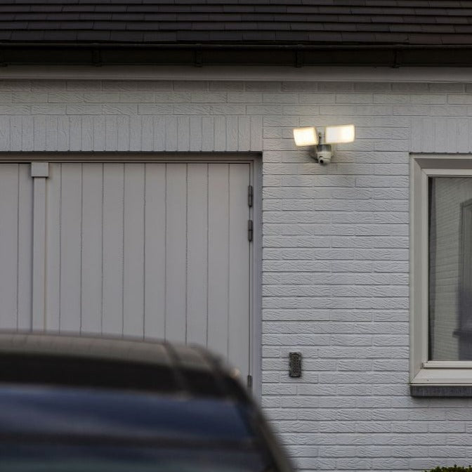 Lutec Libra Outdoor LED Wall Light With Camera & Motion Sensor - White 7632406053 lighting a driveway