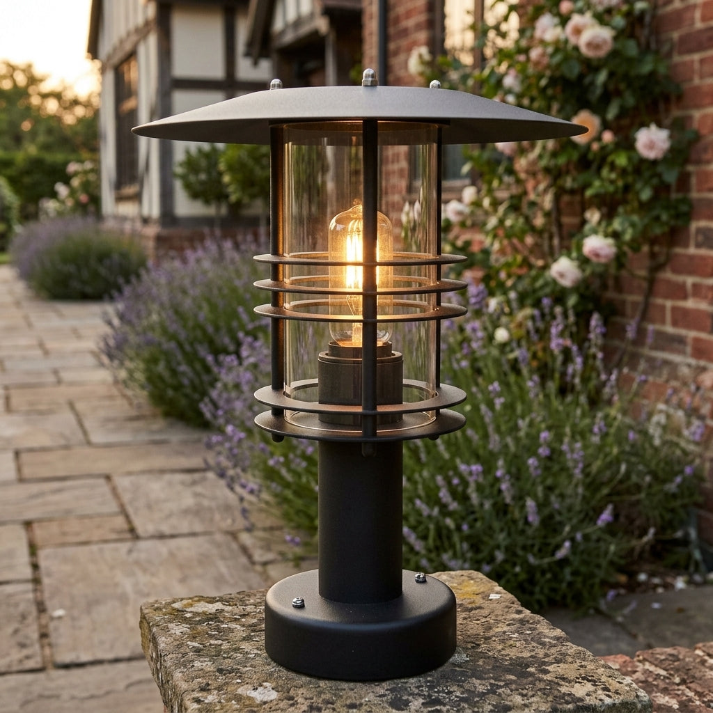 Elstead Stockholm Black Outdoor Pedestal Lantern ST3 BLACK