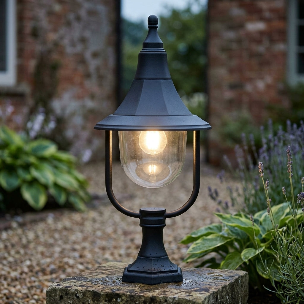 Elstead Shannon Black Finish Outdoor Pedestal Lantern SHANNON PED