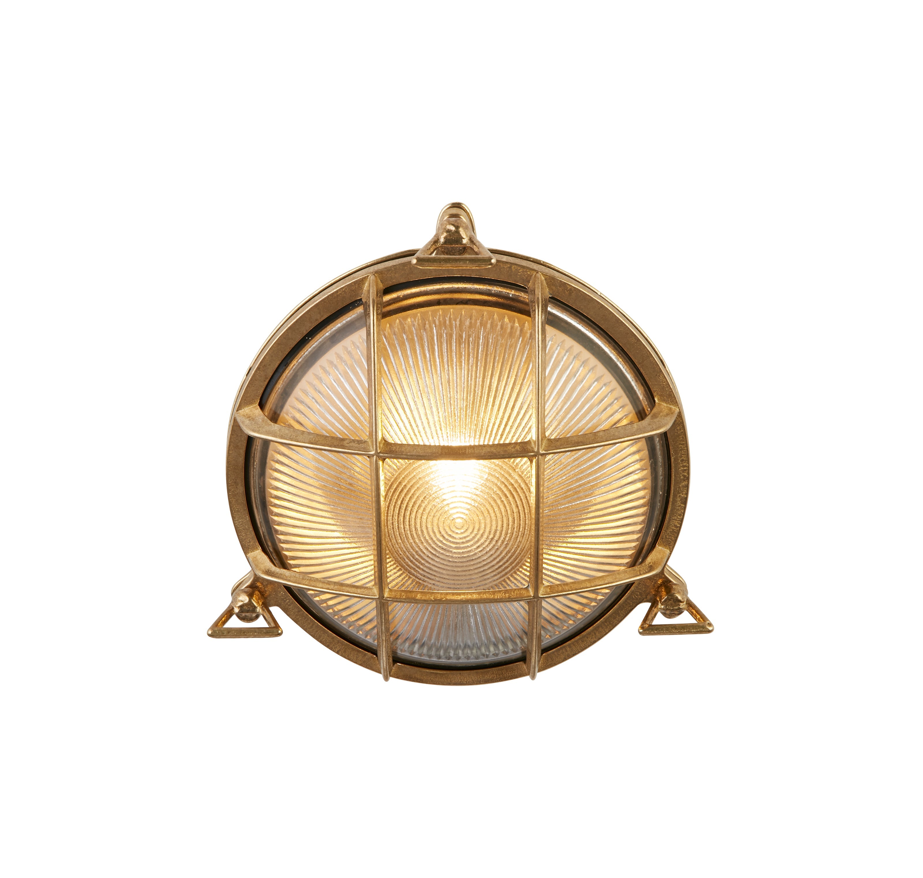 Searchlight Bulkhead Round Solid Brass IP64 Outdoor Wall Light - Ribbed Glass