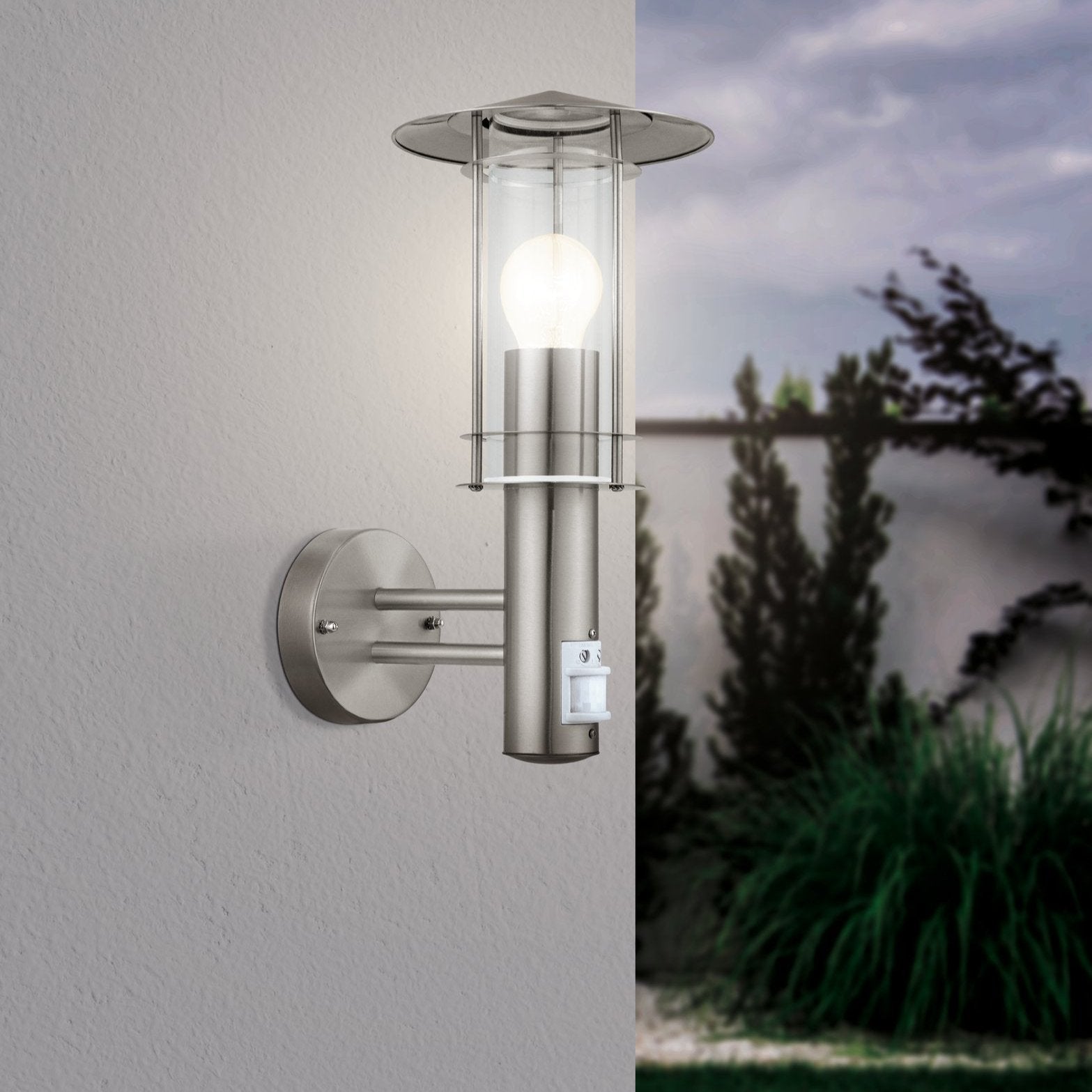 eglo lisio ip44 stainless steel pir outdoor wall light