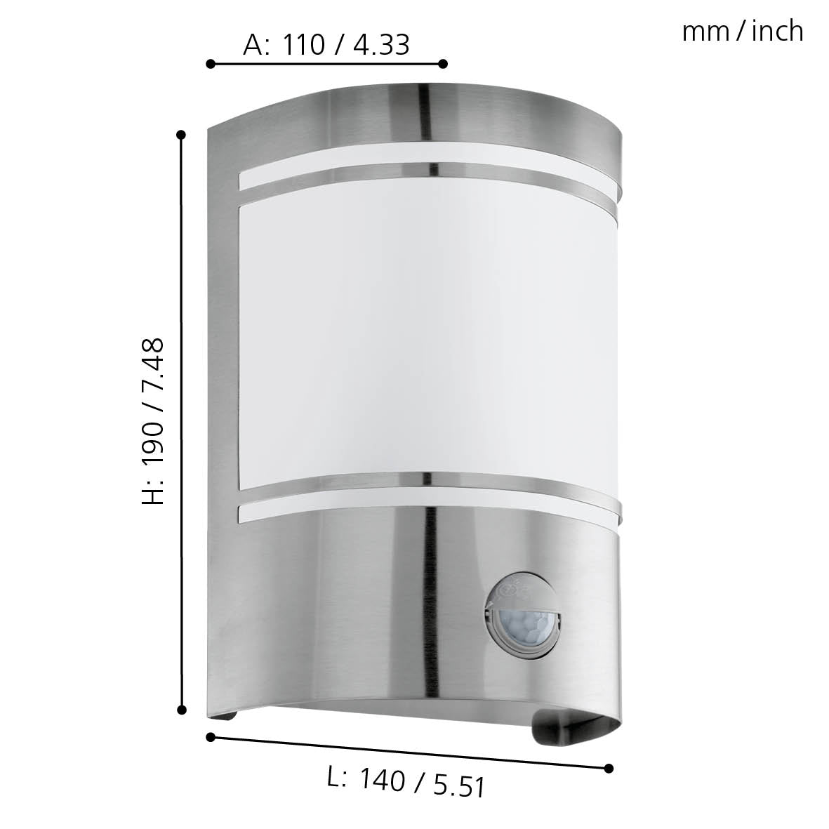 eglo cerno stainless steel curved pir outdoor wall light hallway lighting 