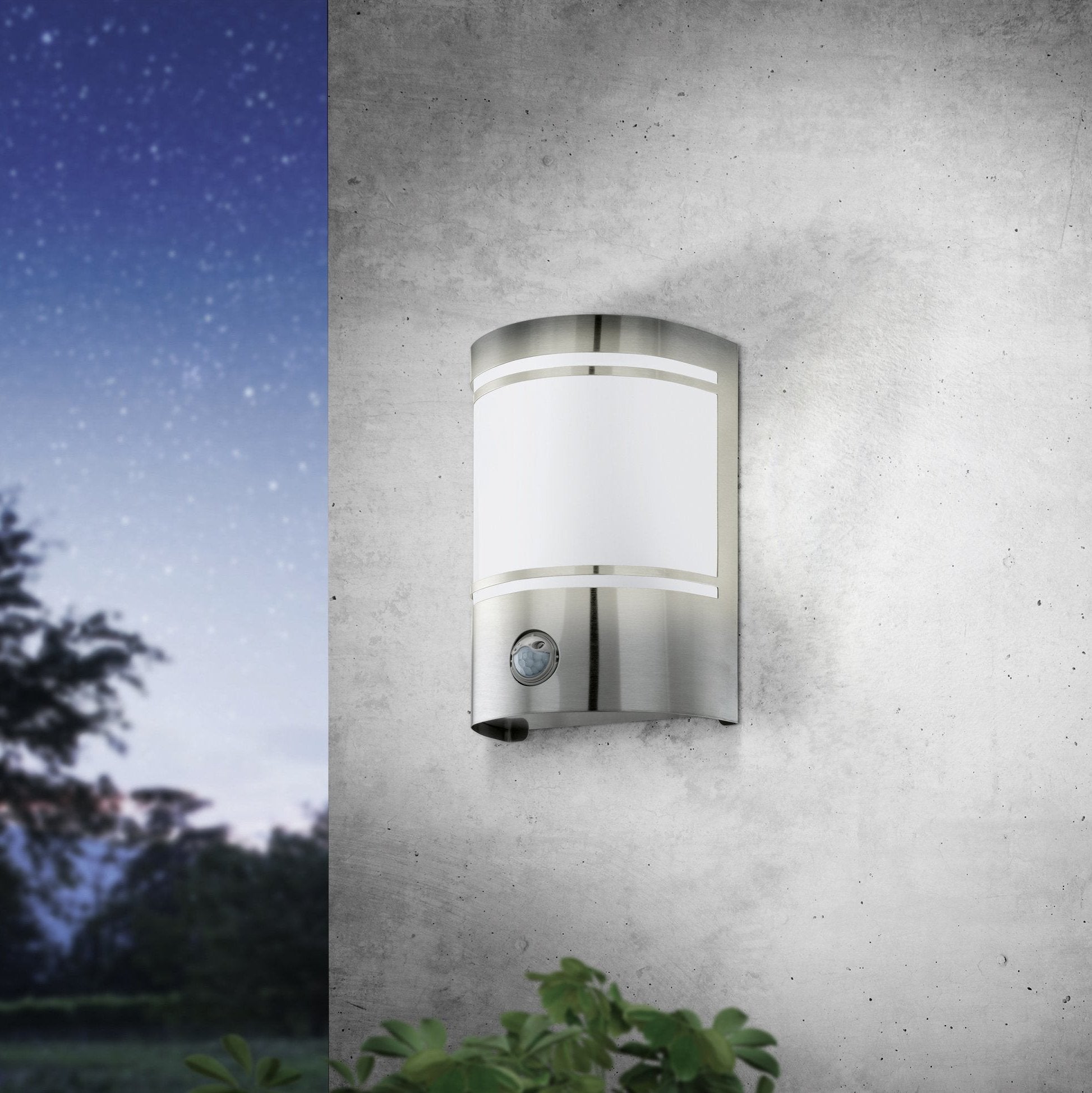 eglo cerno stainless steel curved pir outdoor wall light