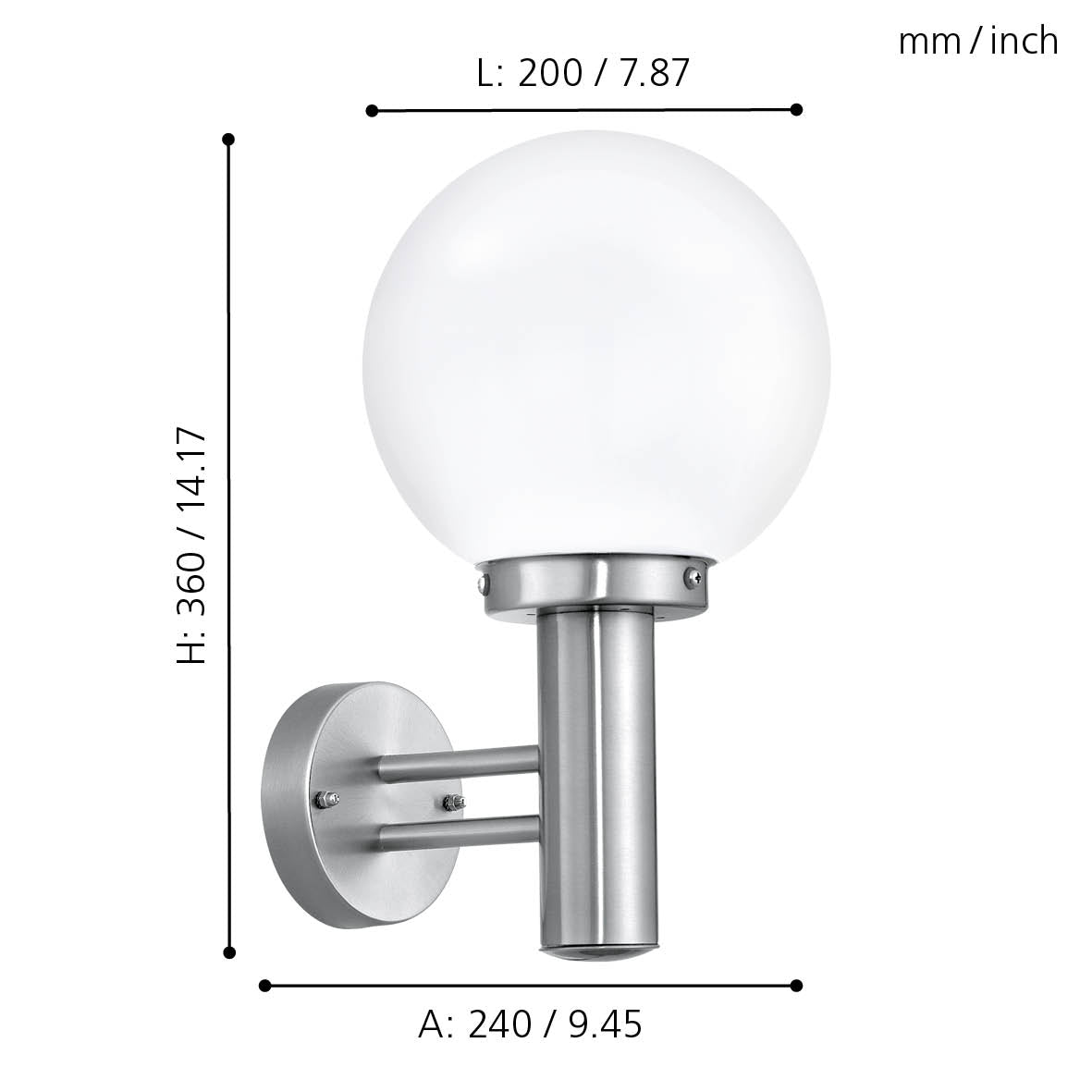 eglo nisia stainless steel outdoor wall light ip44 living room close up
