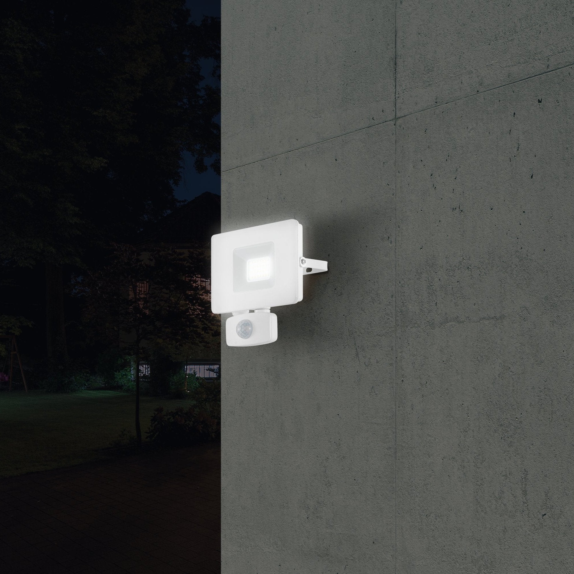 eglo faedo 3 ip44 white led pir outdoor flood light 21w