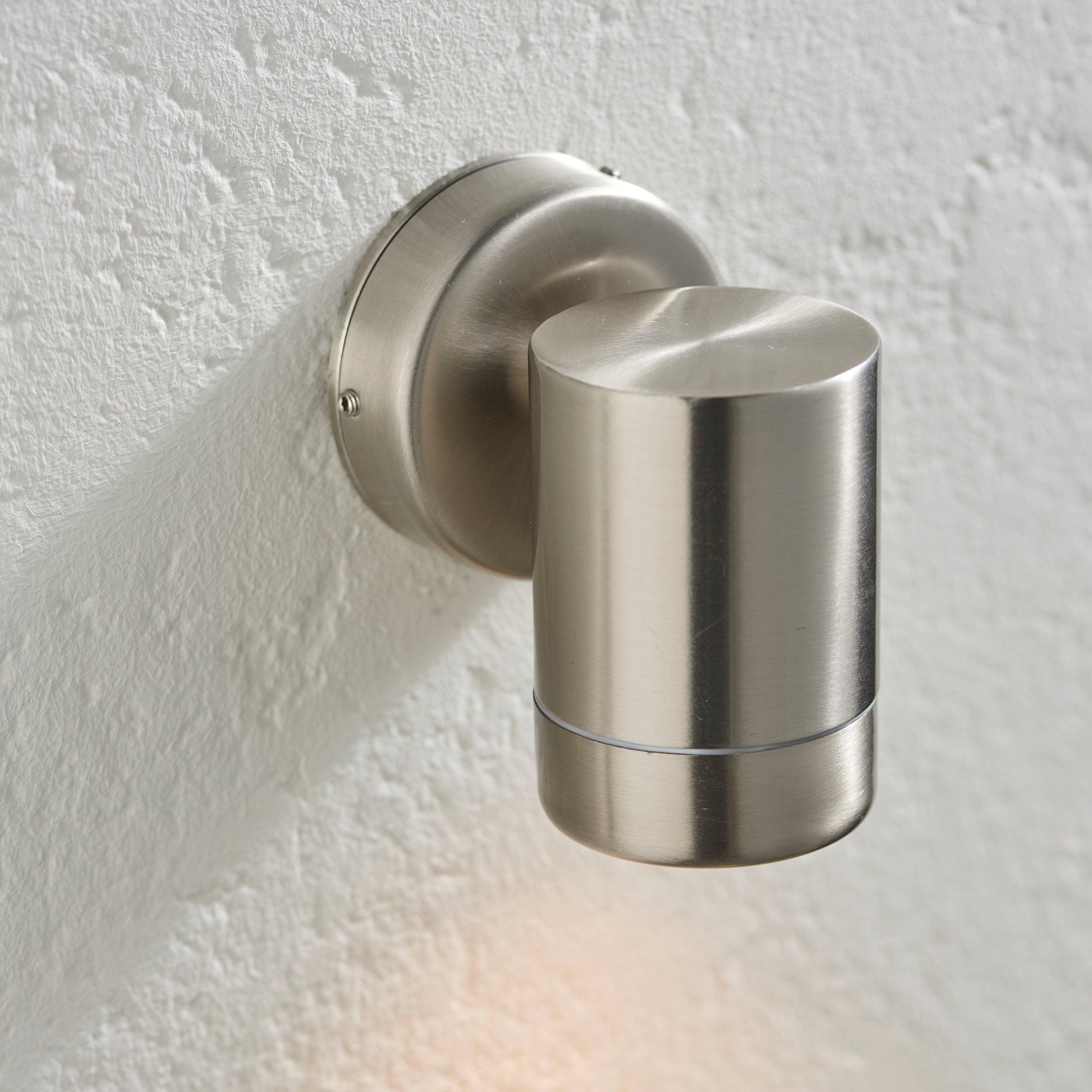 atlantis silver led outdoor down wall light ip65 7wby Saxby Lighting, close up image