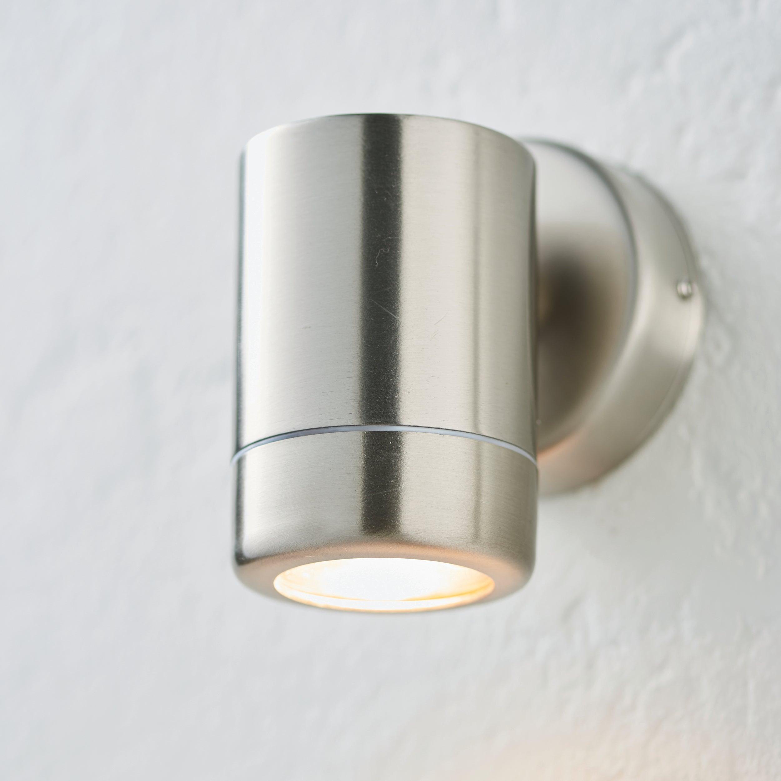atlantis silver led outdoor down wall light ip65 7w by saxby lighting, close up image 181