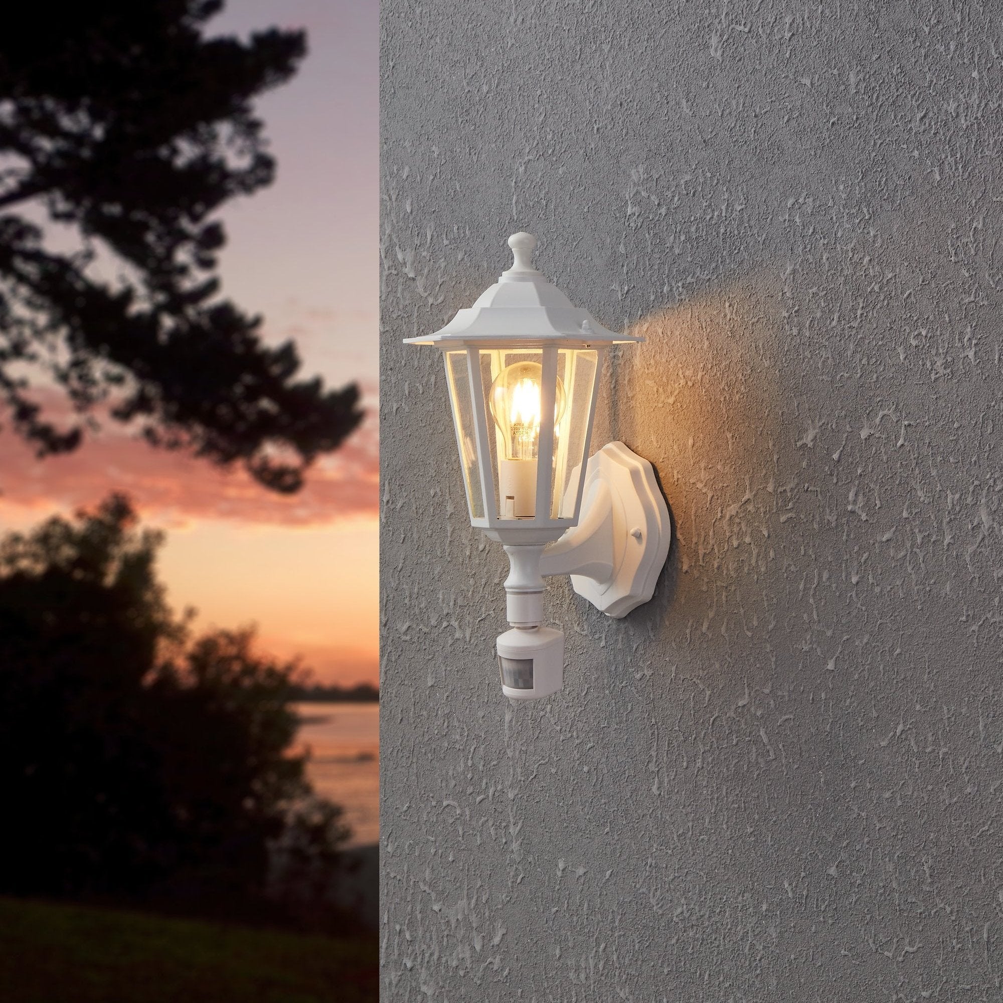eglo laterna 5 white pir upright lantern outdoor wall light ip44