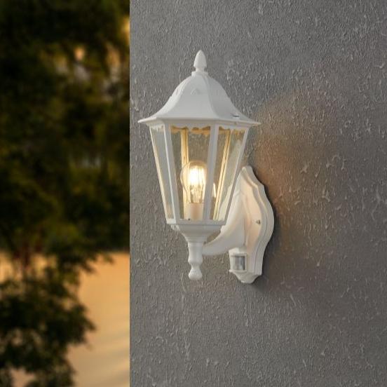 eglo navedo ip44 white pir upright lantern outdoor wall light