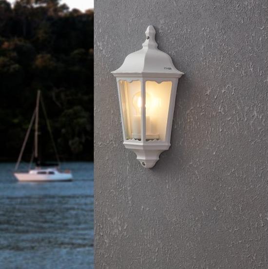 eglo navedo ip44 white half lantern outdoor wall light