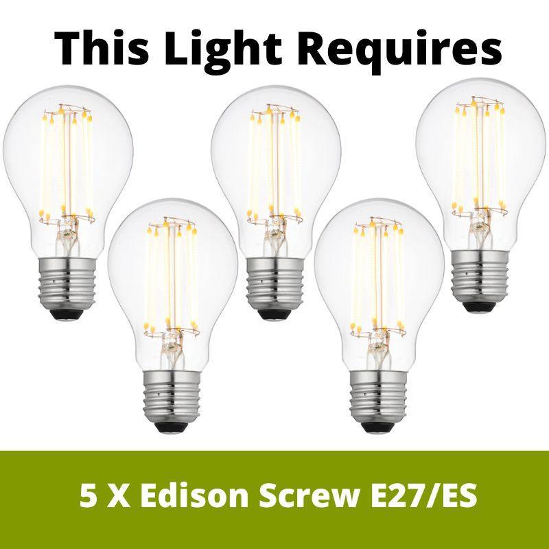 Searchlight Highworth 5 Light Black Pendant - Holophane Style Glass Shade-WAREHOUSE-40-250626