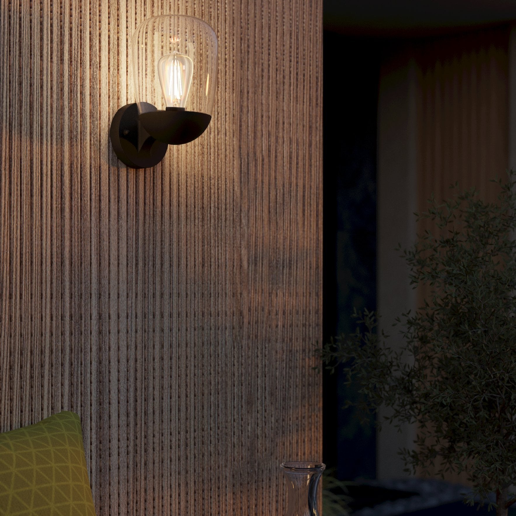 eglo donatori black clear glass outdoor wall light ip44