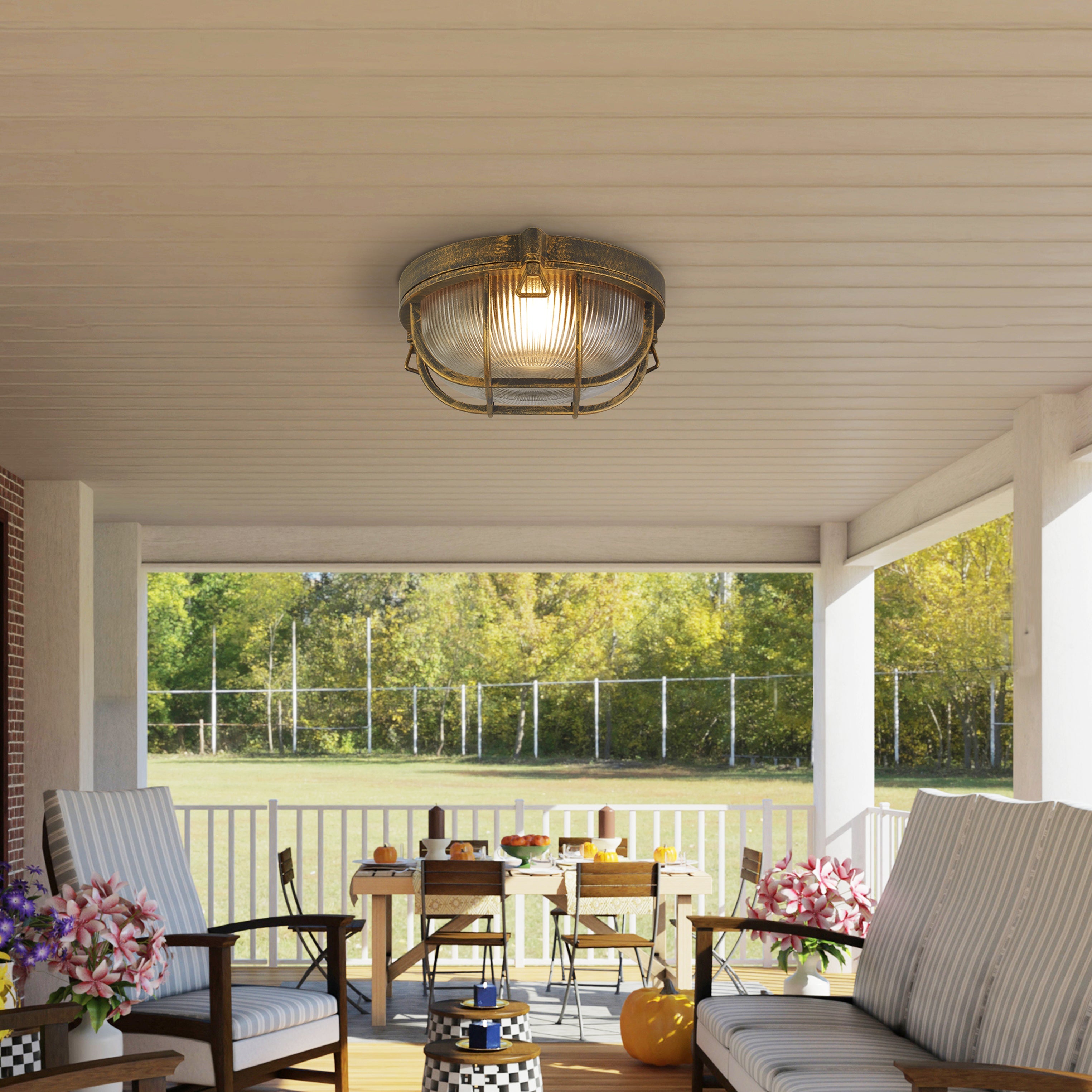Searchlight Bulkhead Round Gold Outdoor Wall Light