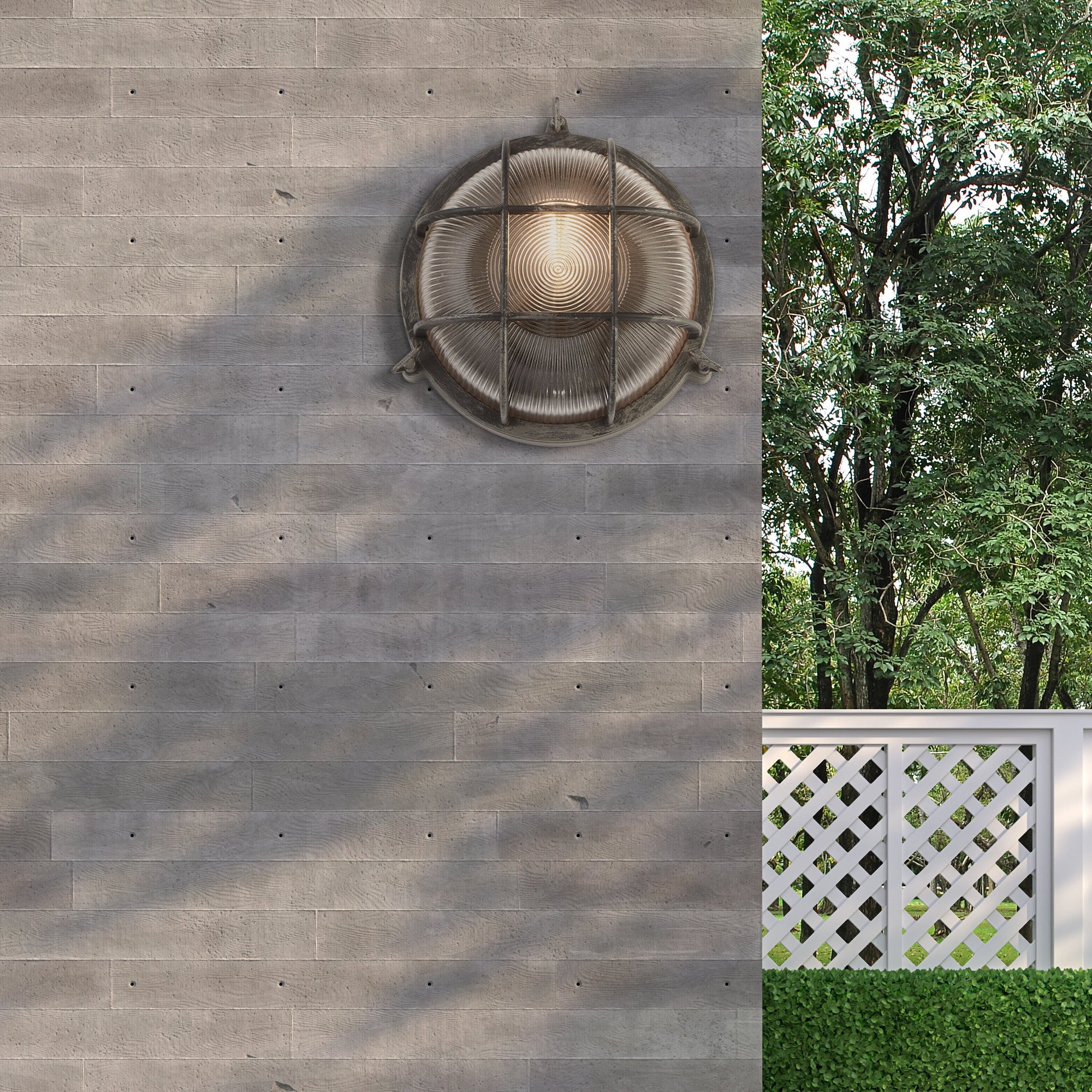 Searchlight Bulkhead Round Black & Silver Outdoor Wall Light