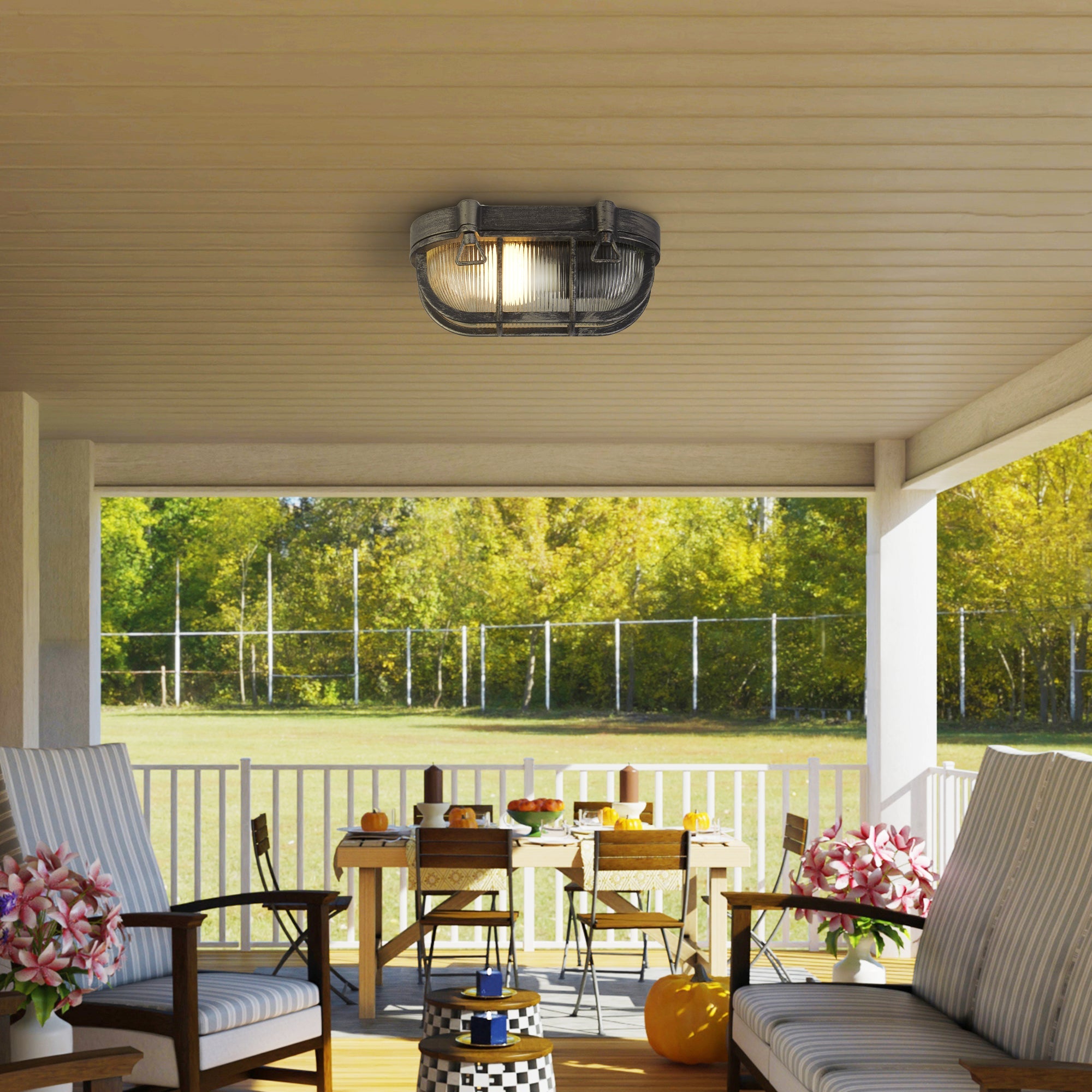 Searchlight Bulkhead Oval Black & Silver Outdoor Wall/Ceiling Light