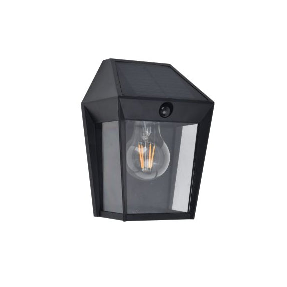 Black wall-mounted outdoor light fixture on a white background