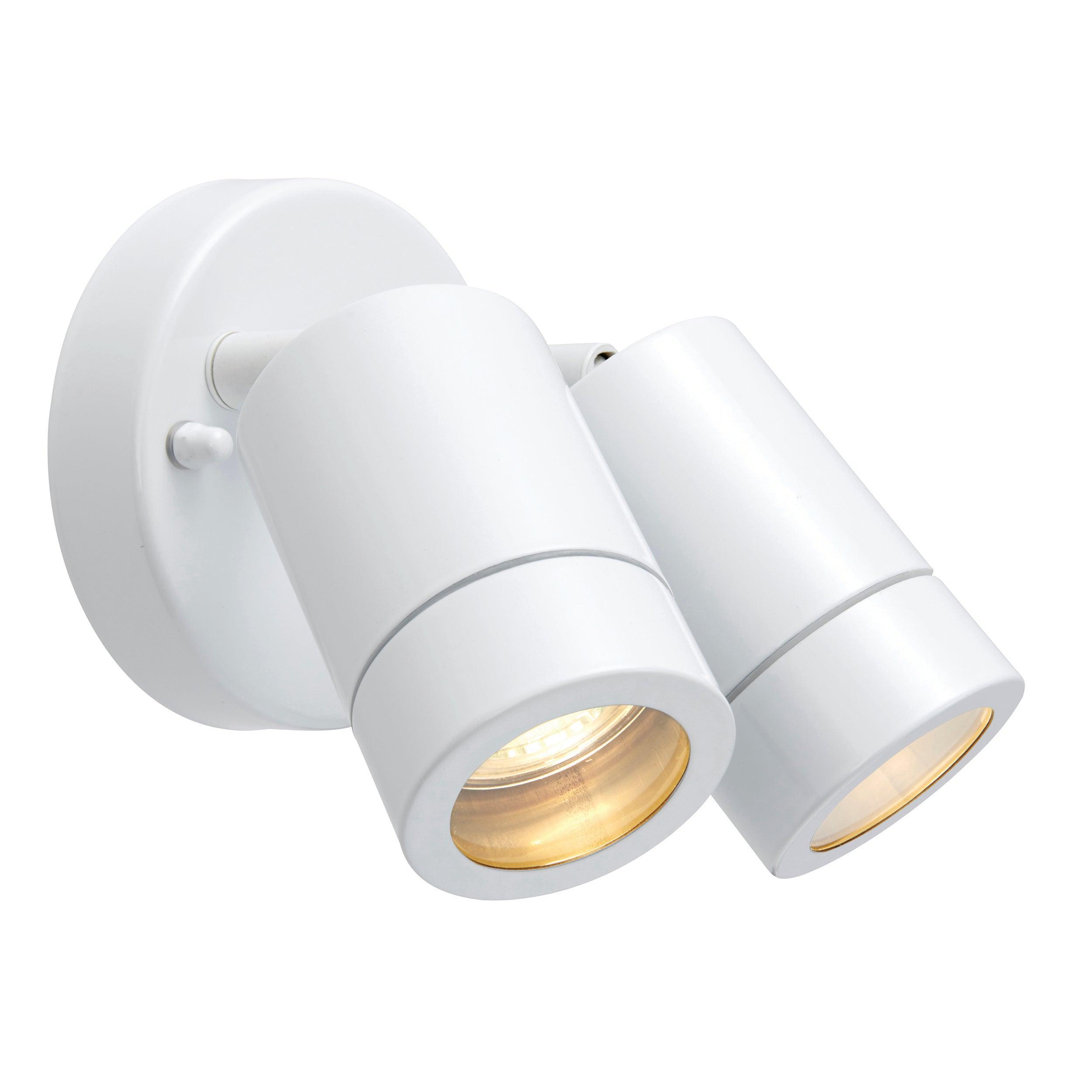 palin white twin outdoor spot wall light ip44 7wby saxby lighting