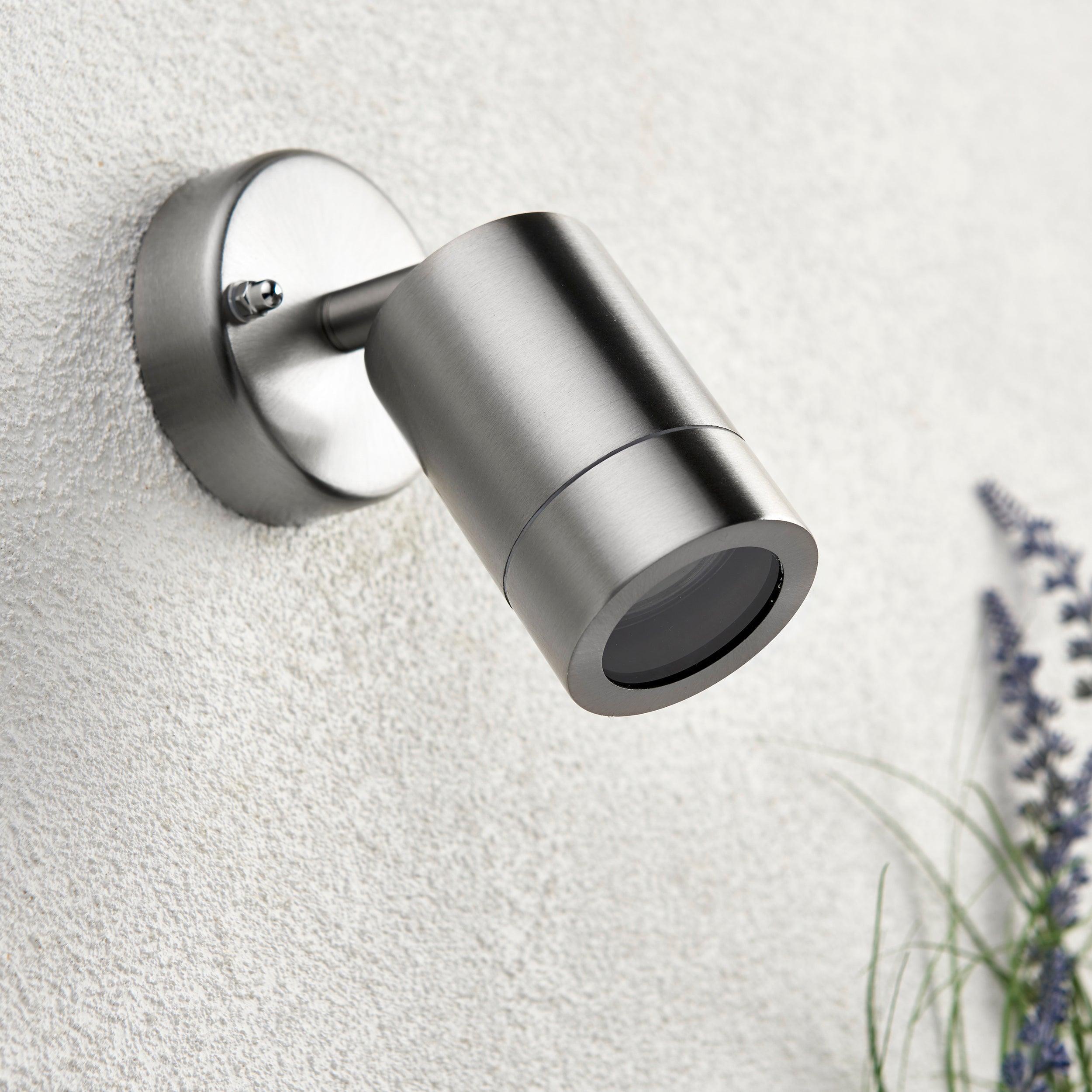 palin steel led outdoor spot wall light ip44 7w by saxby lighting, close up image 70
