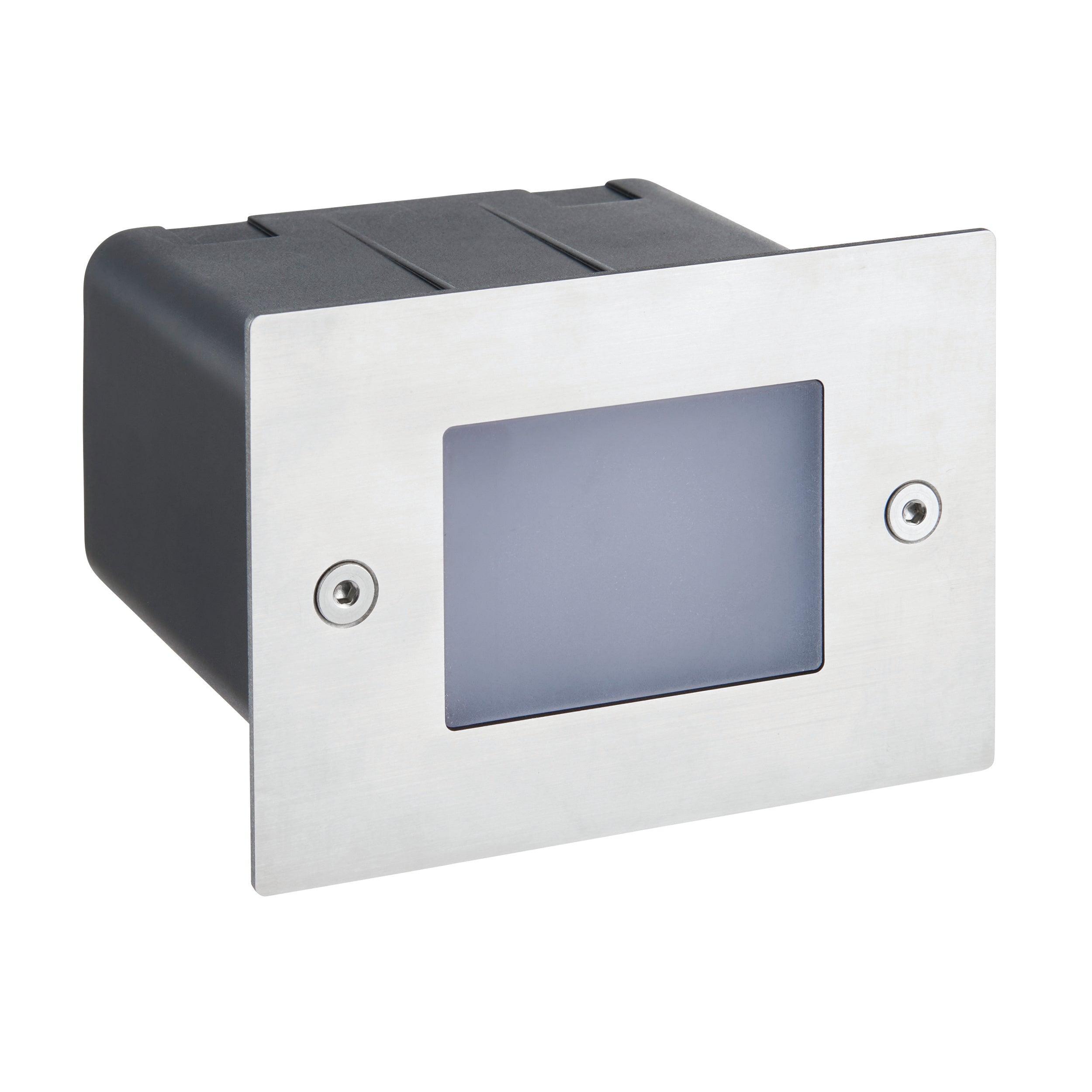 seina silver led half brick light ip44 2w cool whiteby Saxby Lighting, close up image