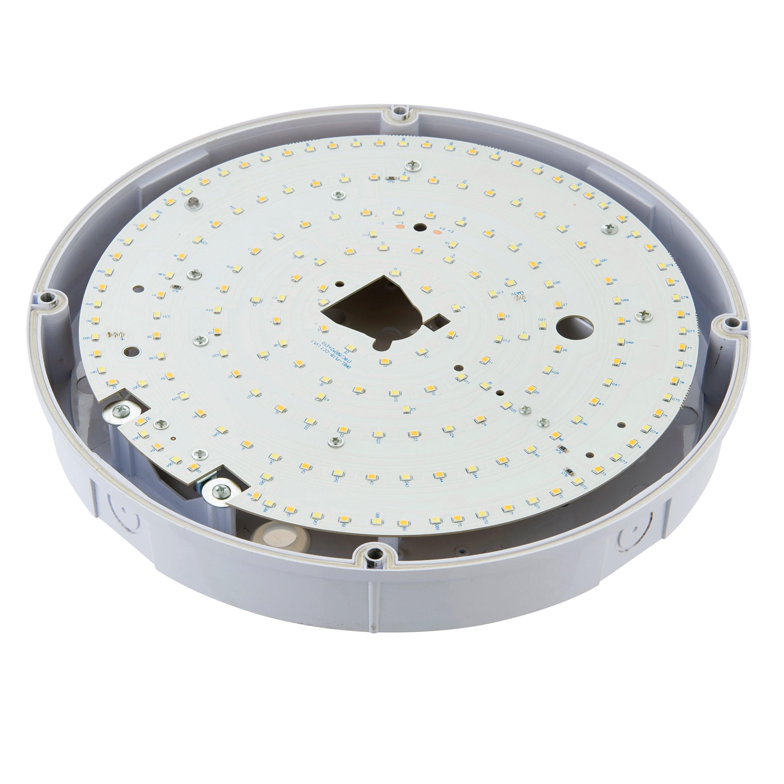 forca colour changing led bulkhead with emergency backup ip65 18w by saxby lighting, close up image 84