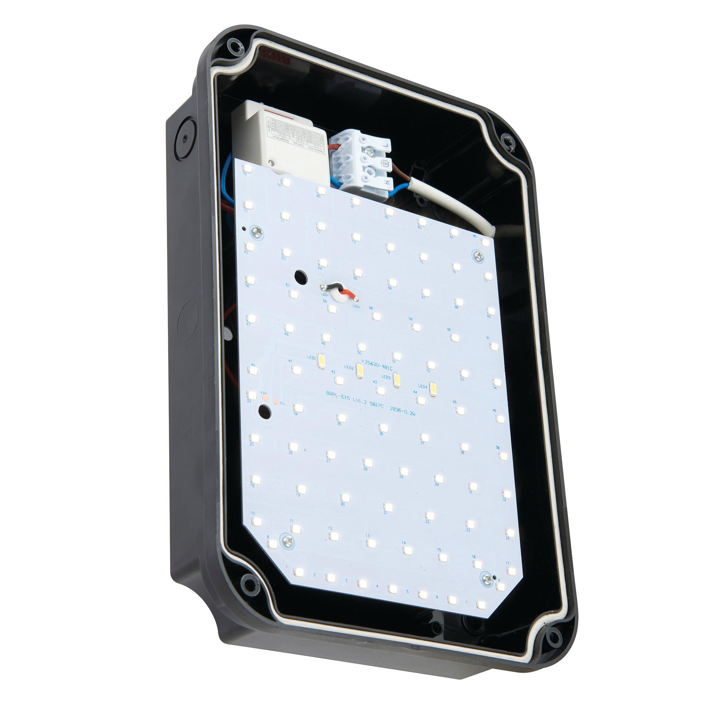 lucca small black outdoor wall light with microwave sensor ip65 by saxby lighting, close up image 186