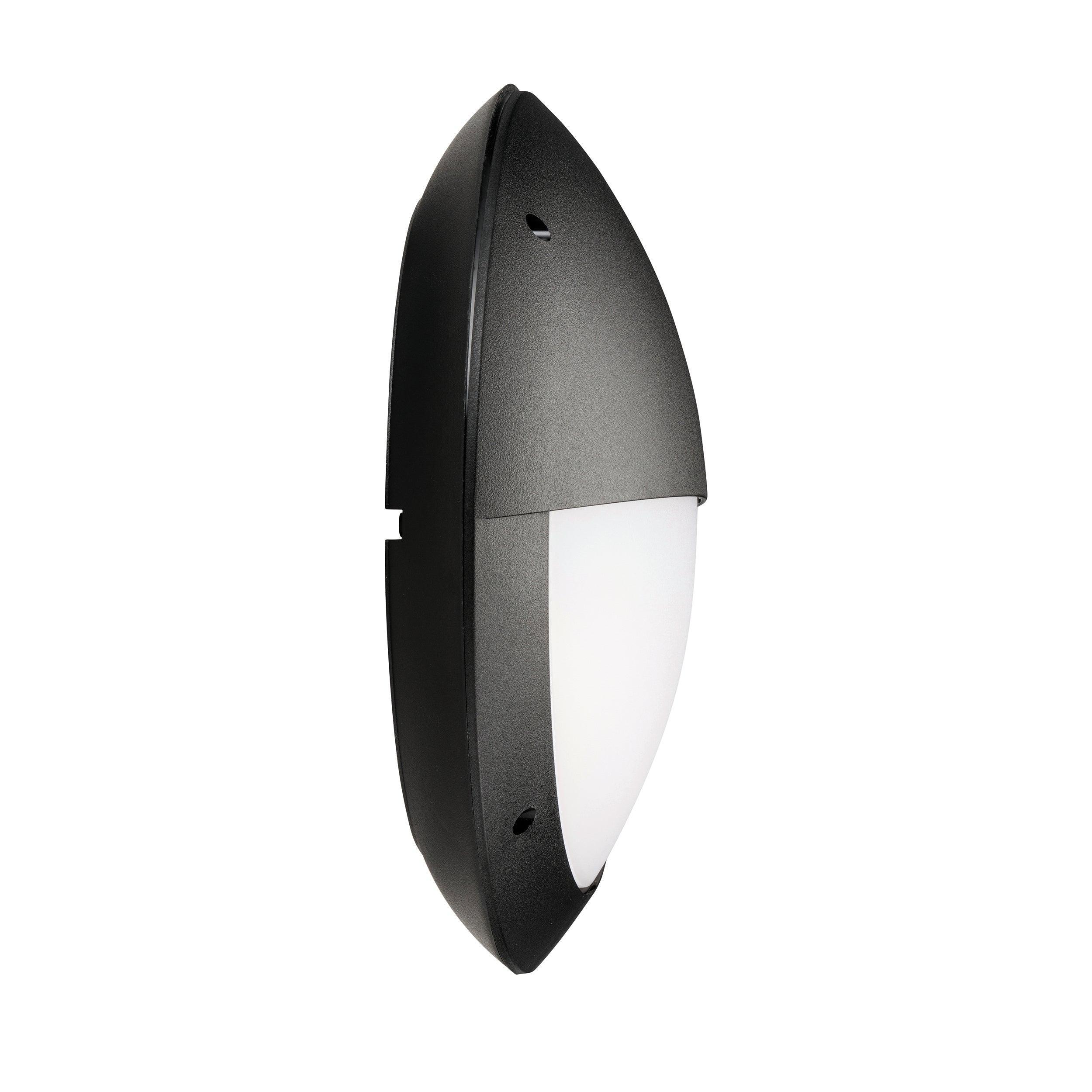 seran eyelid black bulkhead light with microwave sensor ip65 12w by saxby lighting, close up image 64
