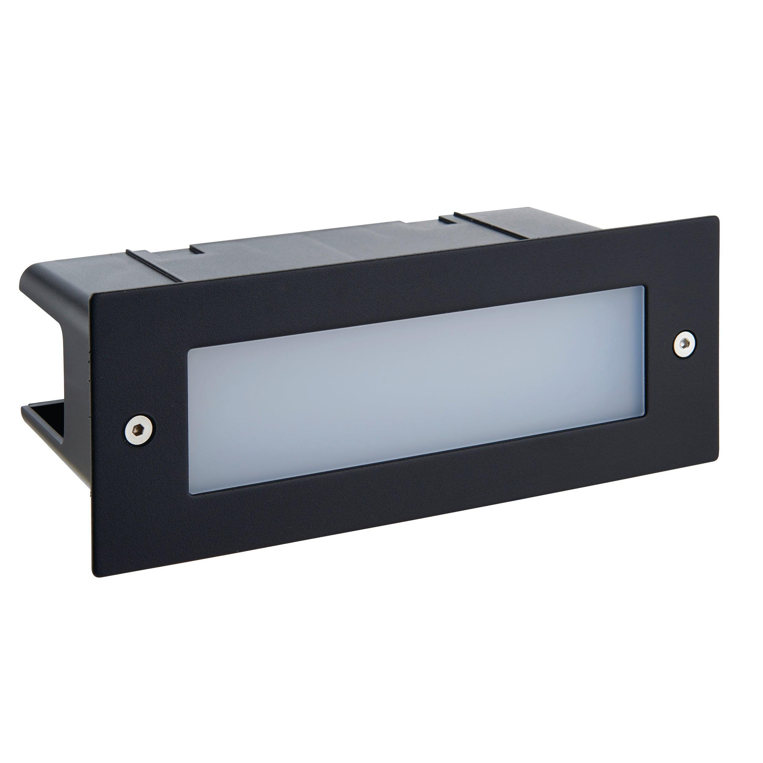 seina black led brick light ip44 3 5w cool whiteby Saxby Lighting, close up image
