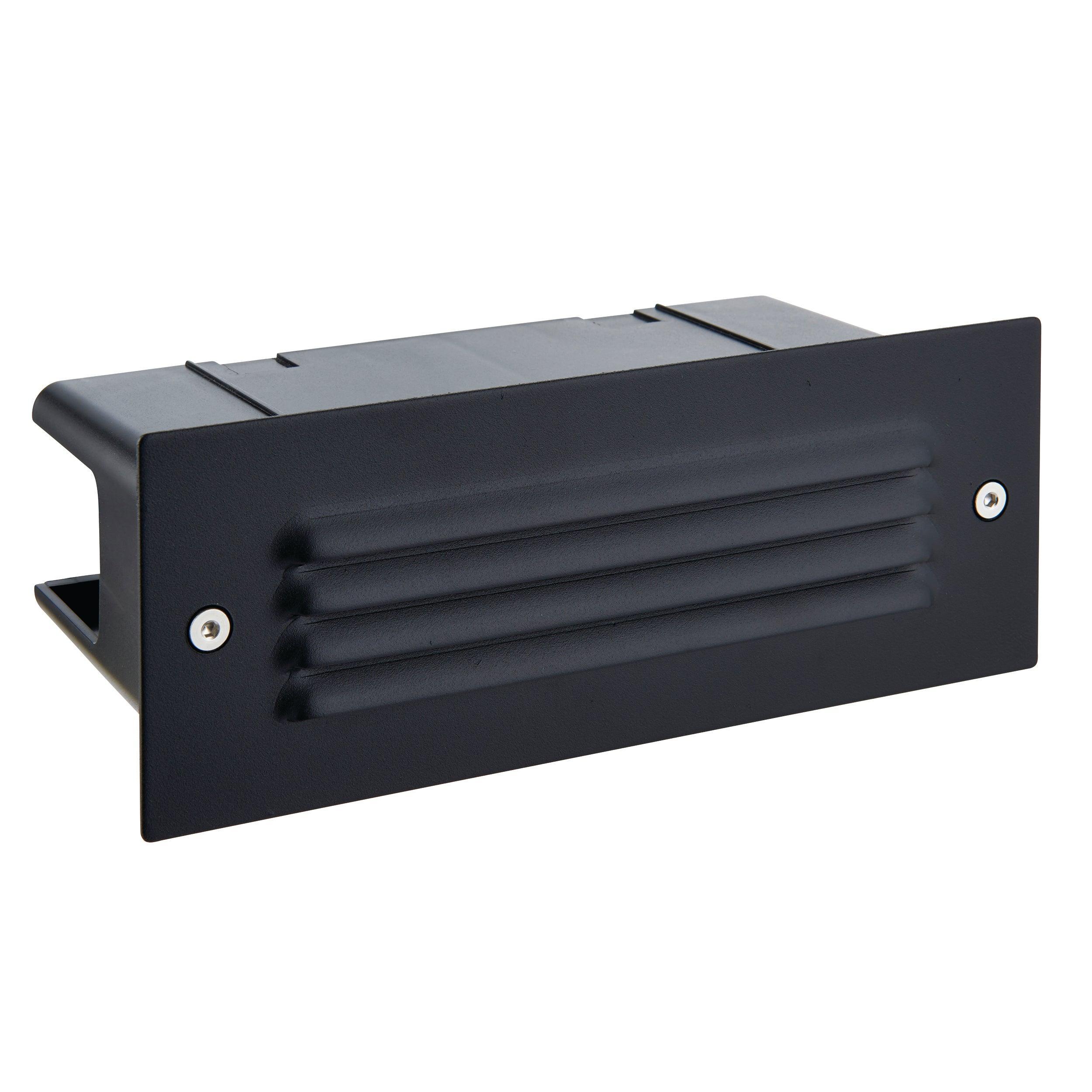 seina louvre black led brick light ip44 3 5w cool whiteby Saxby Lighting, close up image