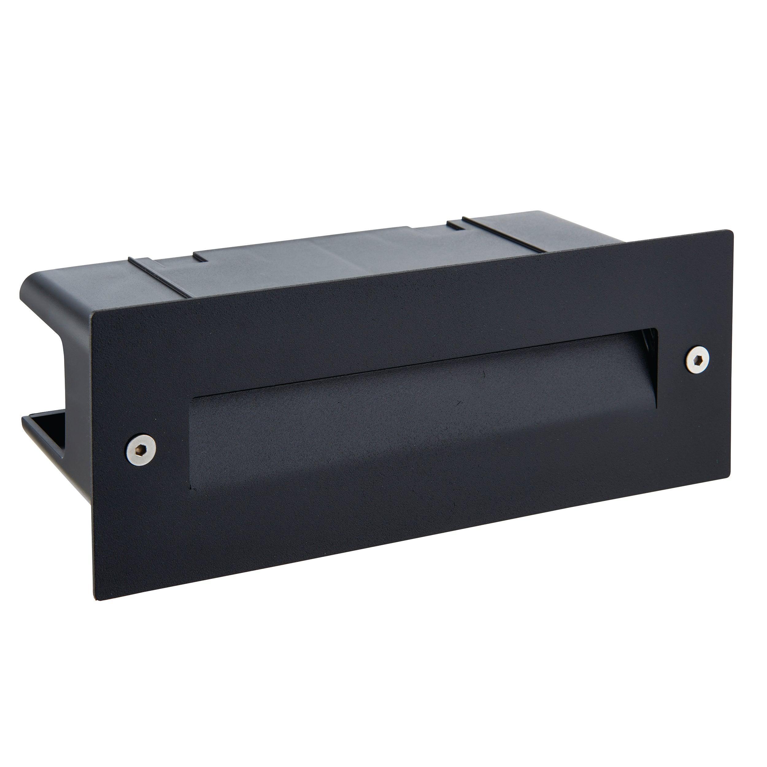seina black led brick light ip44 2w cool whiteby Saxby Lighting, close up image