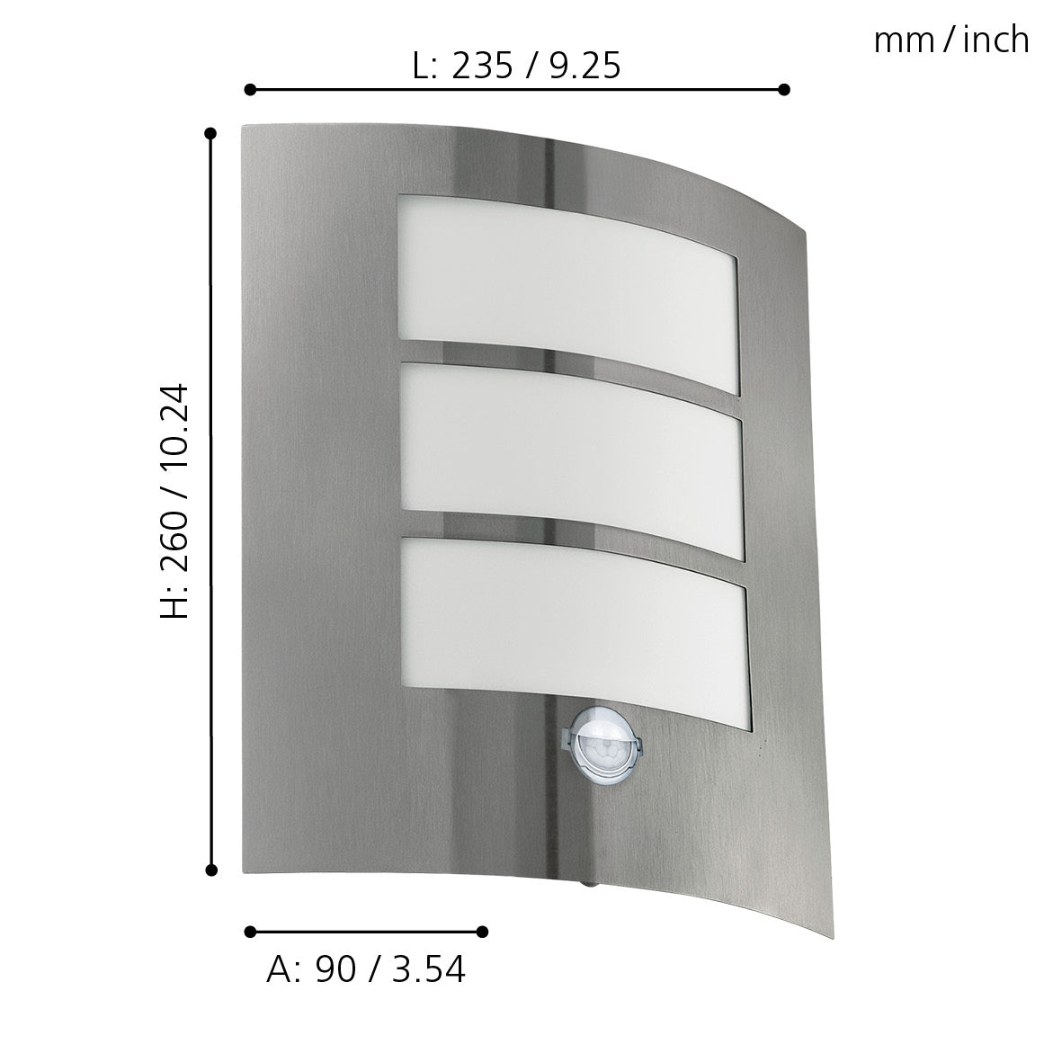 eglo city ip44 curved pir stainless steel outdoor wall light kitchen lighting 