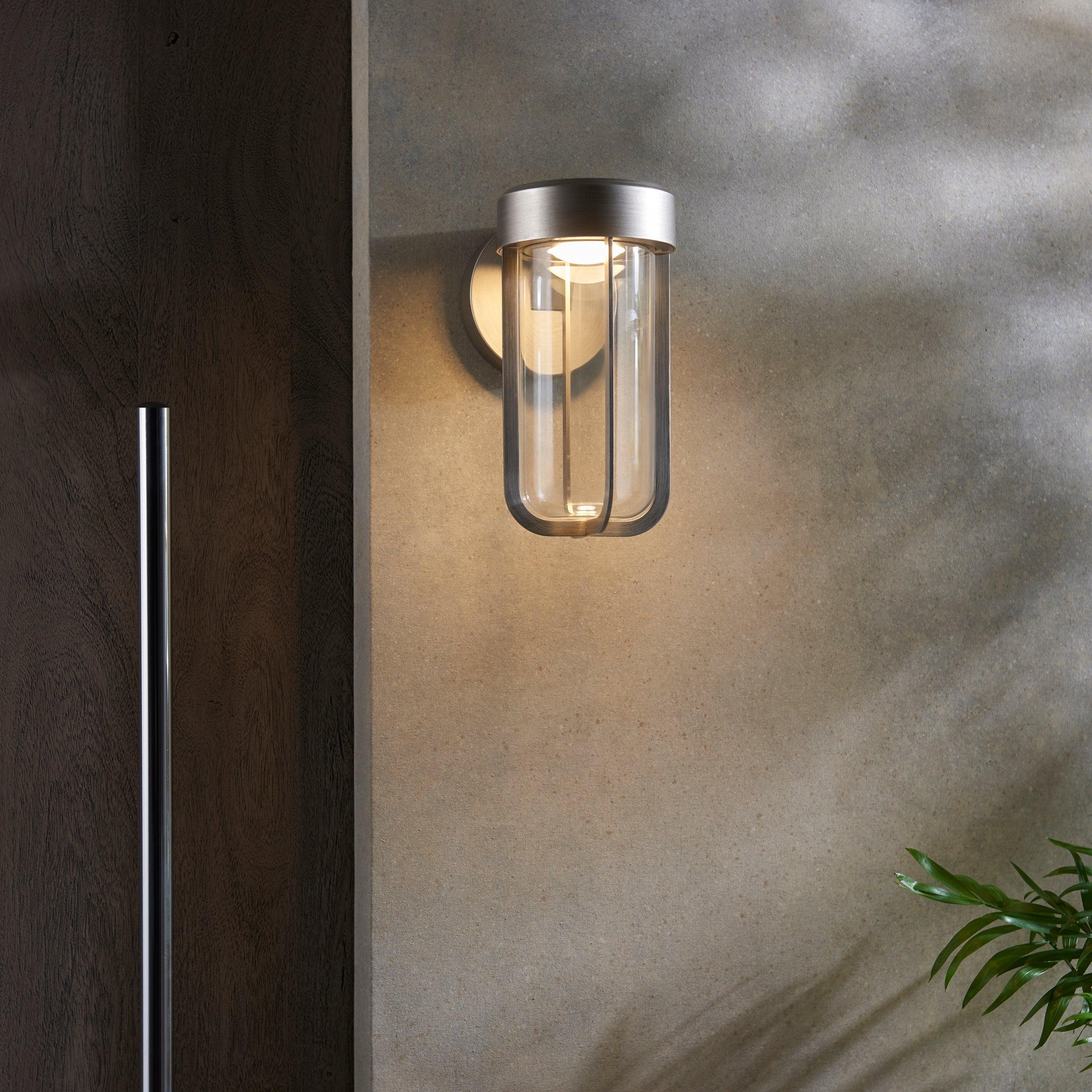 Newquay Large LED Brushed Silver Outdoor Wall Light-WAREHOUSE-40-130226